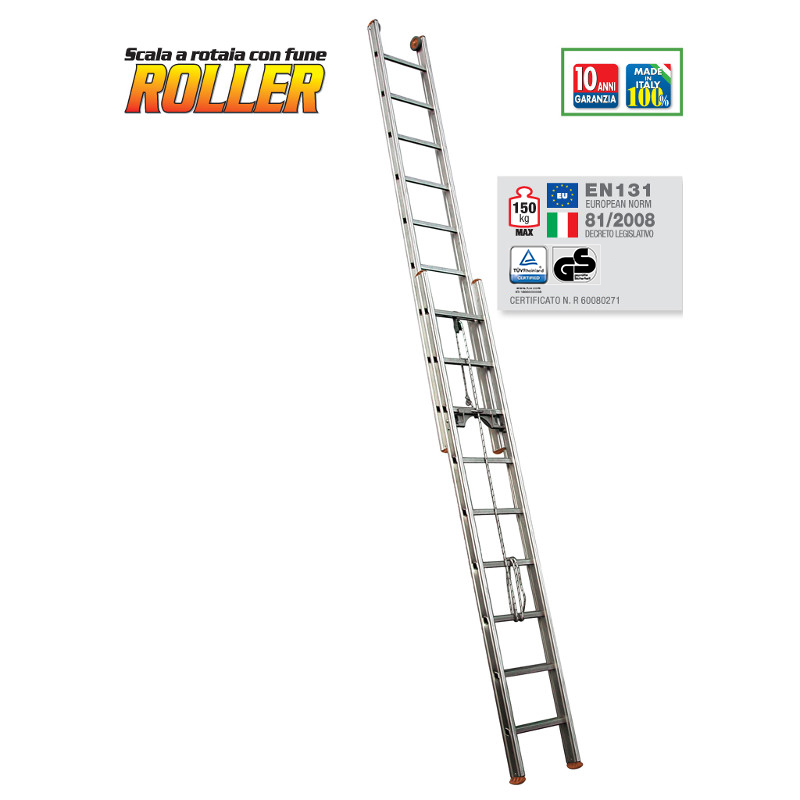 ROPE-OPERATED EXTENSION LADDER ROLLER